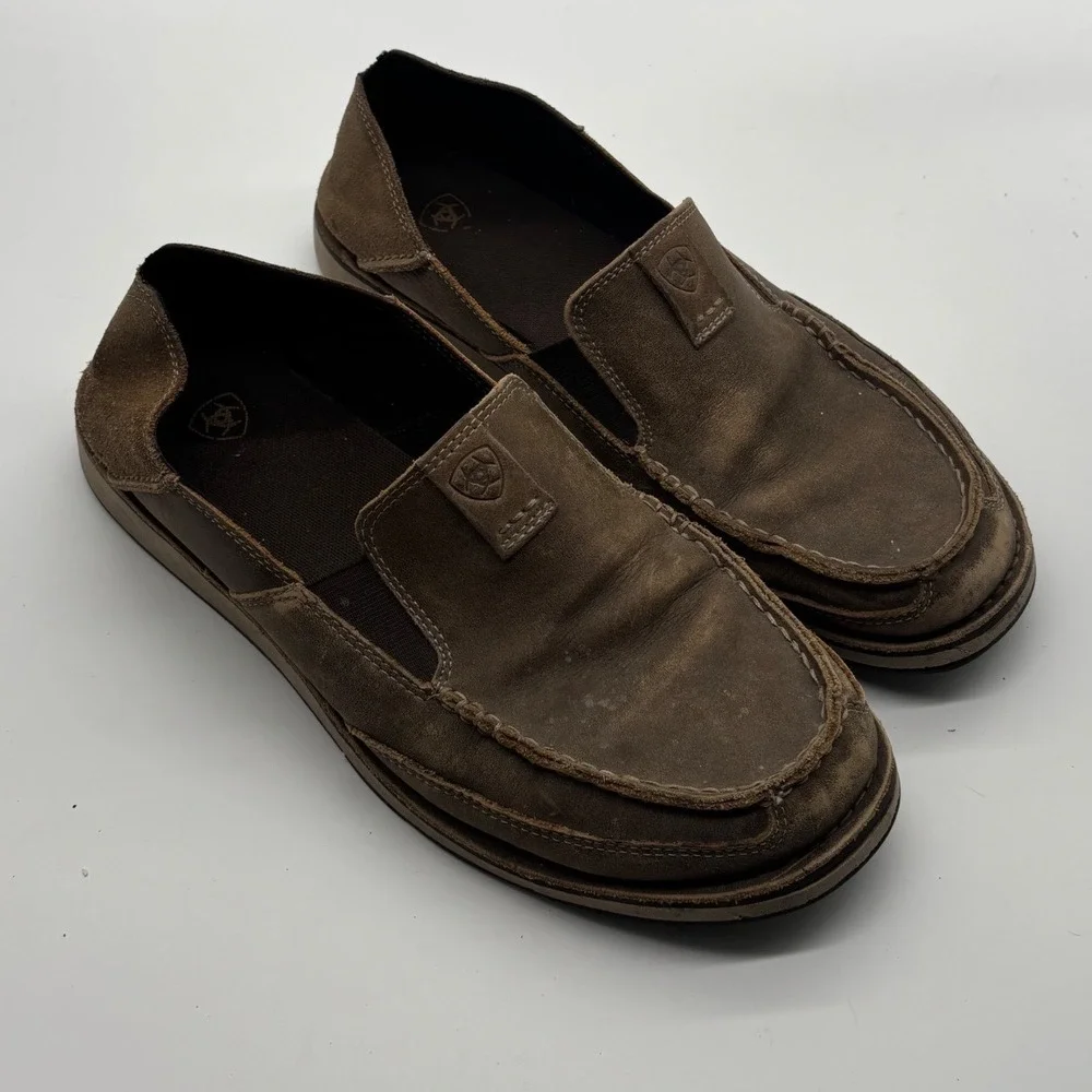 Ariat Spitfire Mens 11D Brown Leather Moc Toe Slip On Loafers